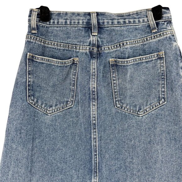 Cider XS Denim Midi Skirt With Front Slit & Pockets - Picture 5 of 9